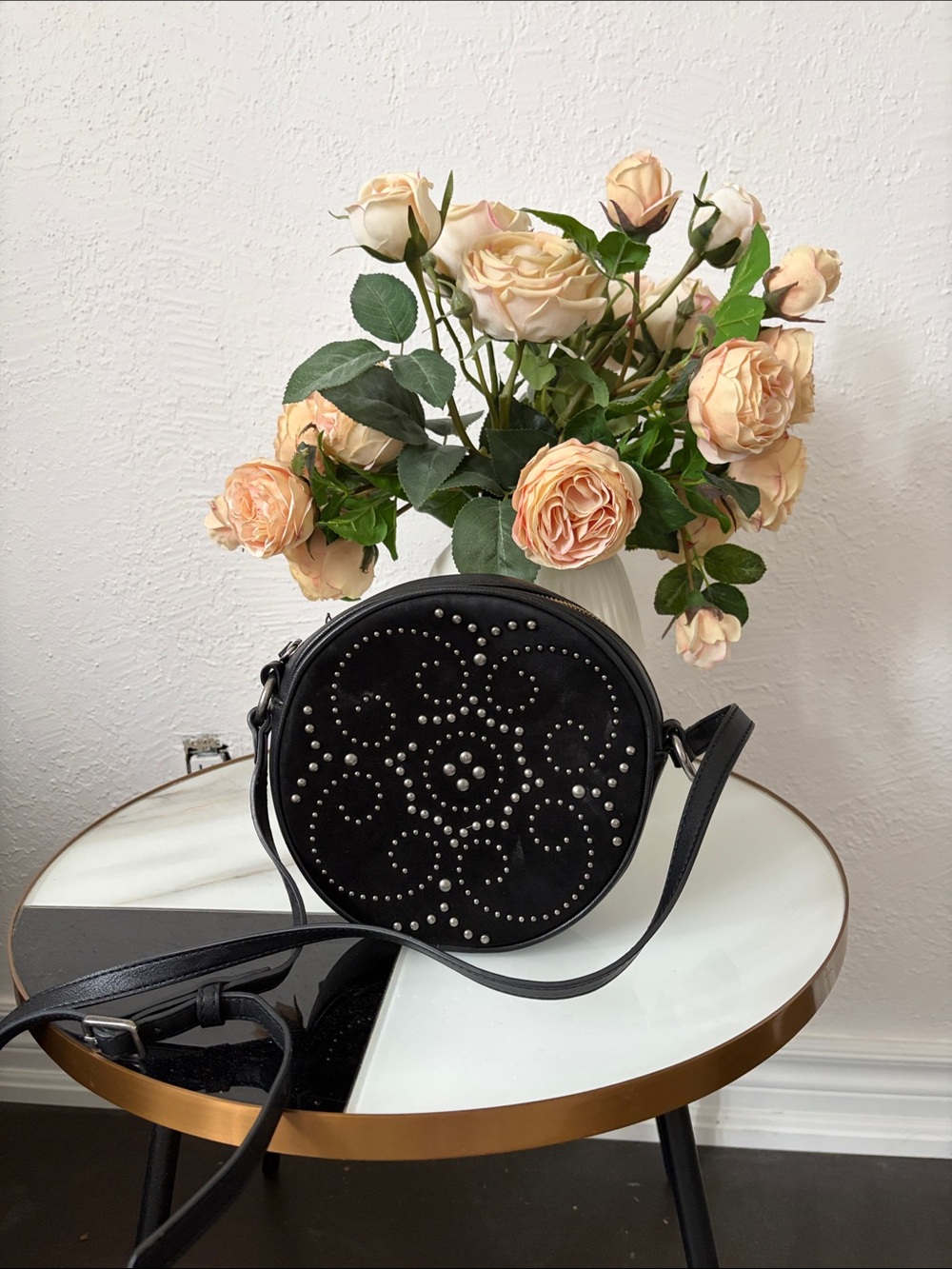 Nine West Black Round Studded Crossbody Bag